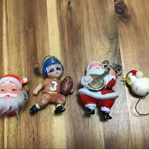 Vintage Christmas Ornaments & Decor Lot 4 Blow Mold & Flocked Plastic